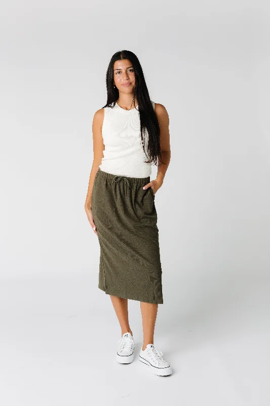 Brass & Roe Ribbed Drawstring Pocket Skirt - Olive