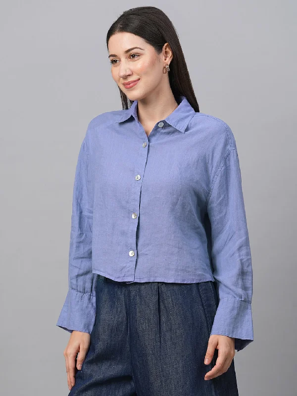 Women's Lilac Linen Boxy Fit Blouse