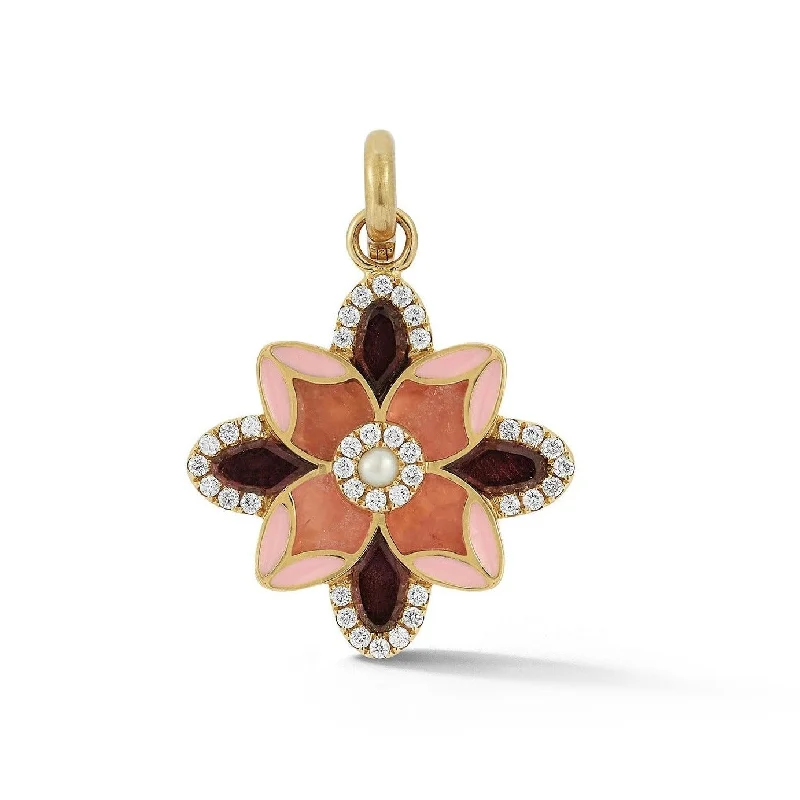 14K Gold Violet Flower Mixed Stone Charm