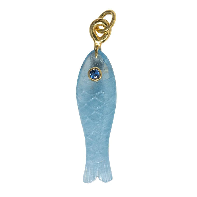 Mazza Aquamarine & Sapphire 14K Gold Fish Pendant